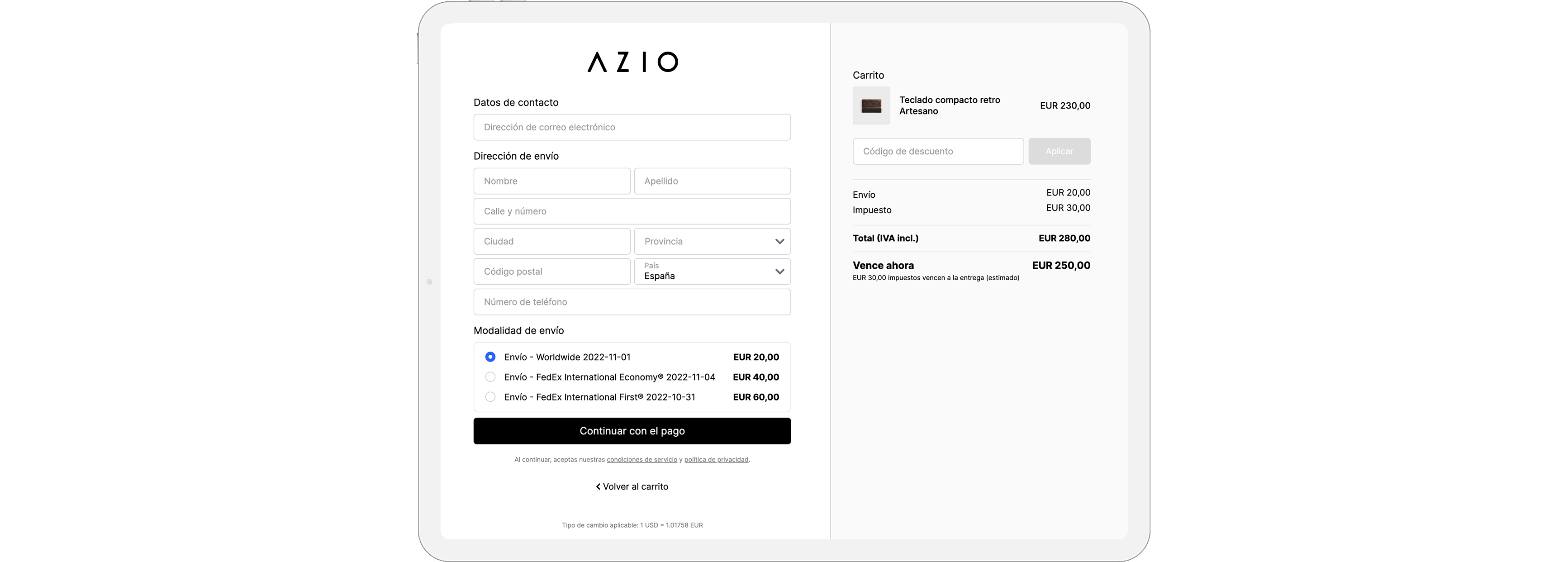 Azio, Lifestyle, London, Glopal Localized Checkout